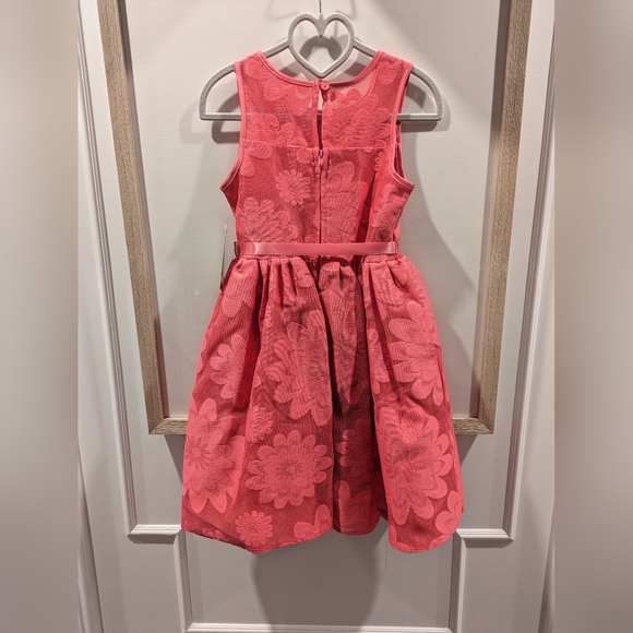 NWT 4Ever Free Girls Size 5 Pink Floral Dress with Satin Tie - Picture 5 of 6